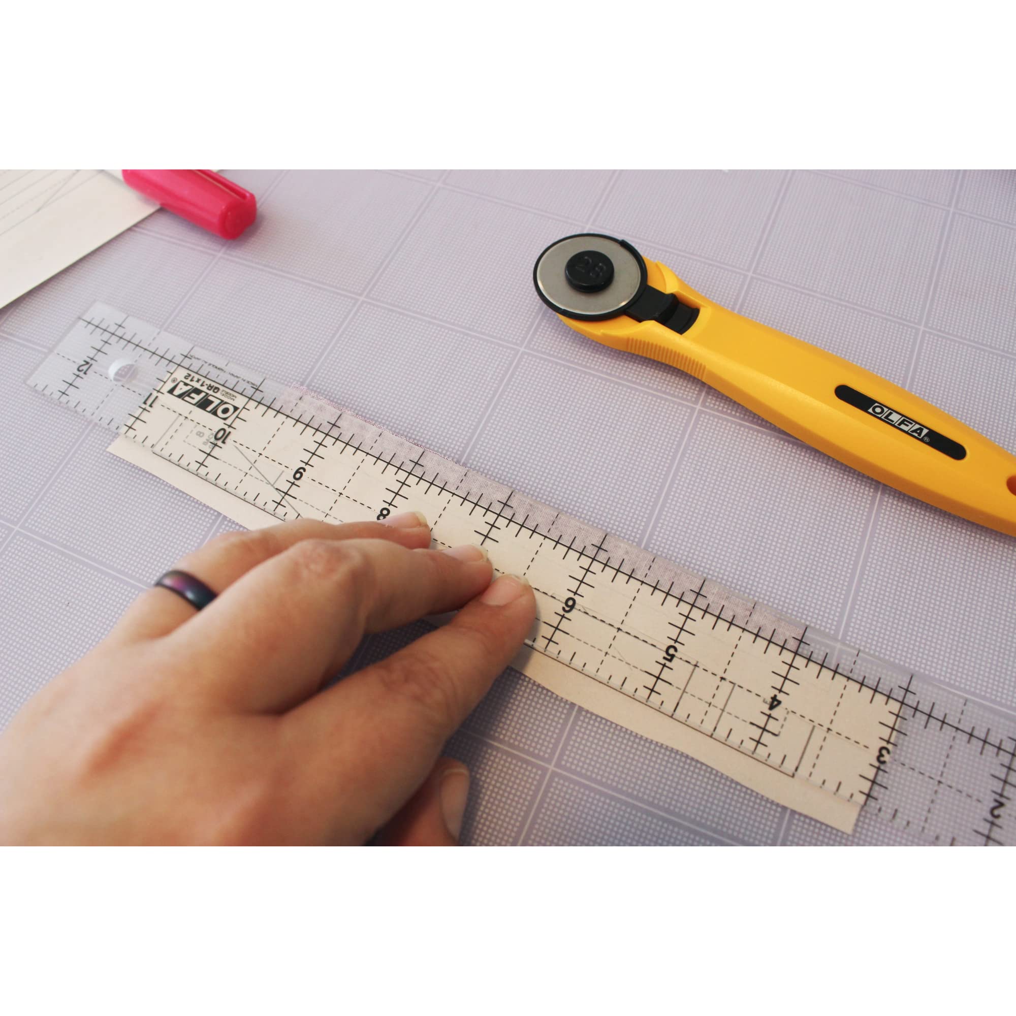 OLFA 1" x 12" Frosted Advantage Acrylic Ruler (QR-1x12) - Non Slip 1x12 Inch Acrylic Ruler with Grid for Quilting, Sewing, Cutting Fabric, & Crafts - Image 3