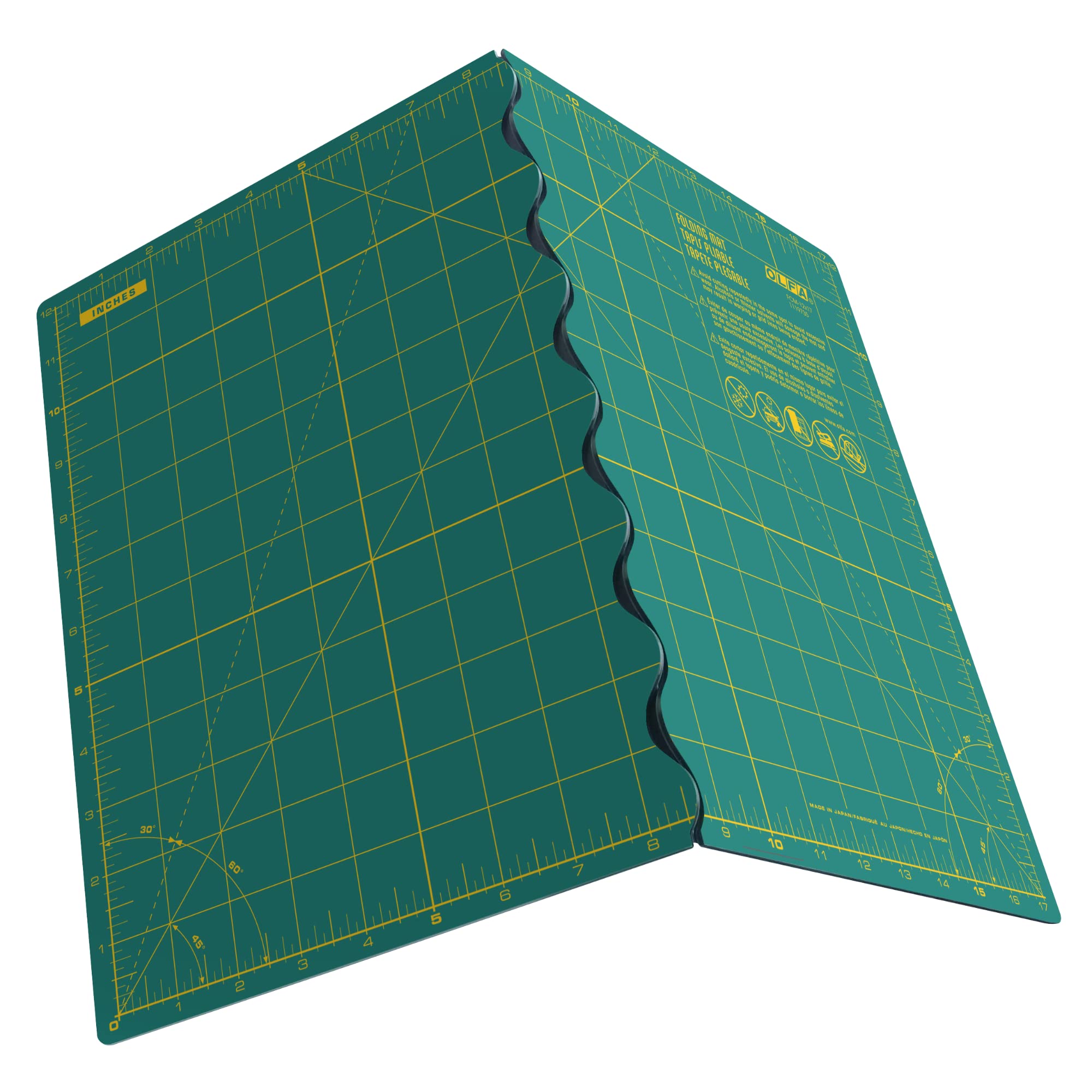 OLFA 12" x 17" Folding Cutting Mat (FCM-12x17) - Self Healing 12x17 Inch Foldable Rotary Mat with Grid for Quilting, Sewing, Fabric, & Crafts, Use with Rotary Cutters & Fixed Blade Knives (Green) - Image 7