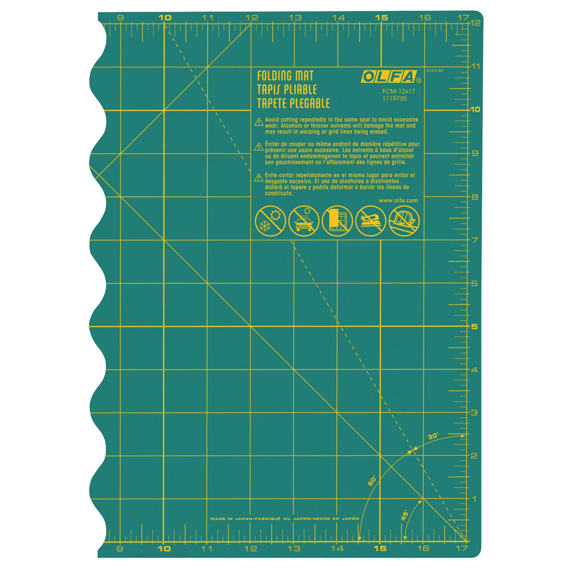 OLFA 12" x 17" Folding Cutting Mat (FCM-12x17) - Self Healing 12x17 Inch Foldable Rotary Mat with Grid for Quilting, Sewing, Fabric, & Crafts, Use with Rotary Cutters & Fixed Blade Knives (Green) - Image 8