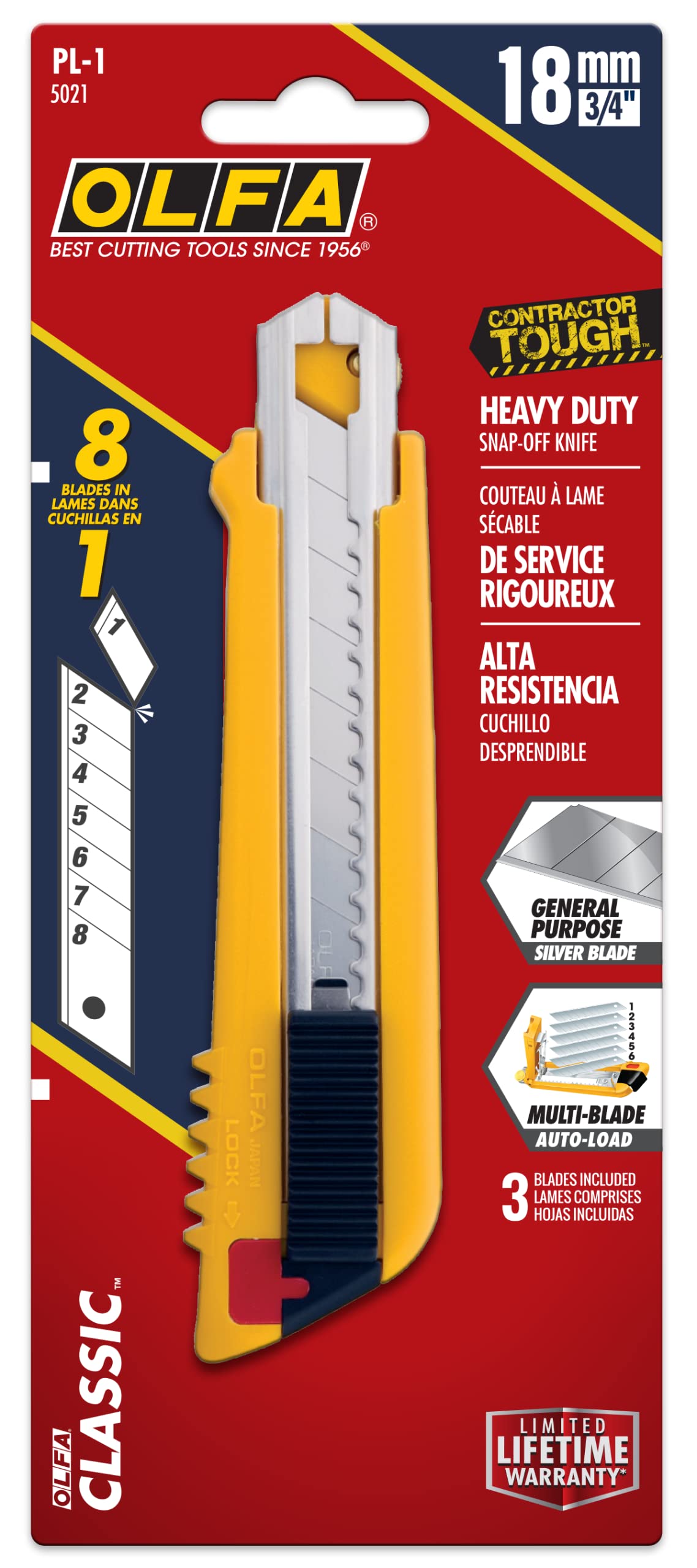 OLFA 18mm Heavy-Duty Multi Blade Utility Knife (PL-1) - Multi-Purpose Precision Knife w/Multi-Blade Chamber for Extended Use, Snap-Off Blades, Replacement Blades: Any OLFA 18mm Blade - Image 4