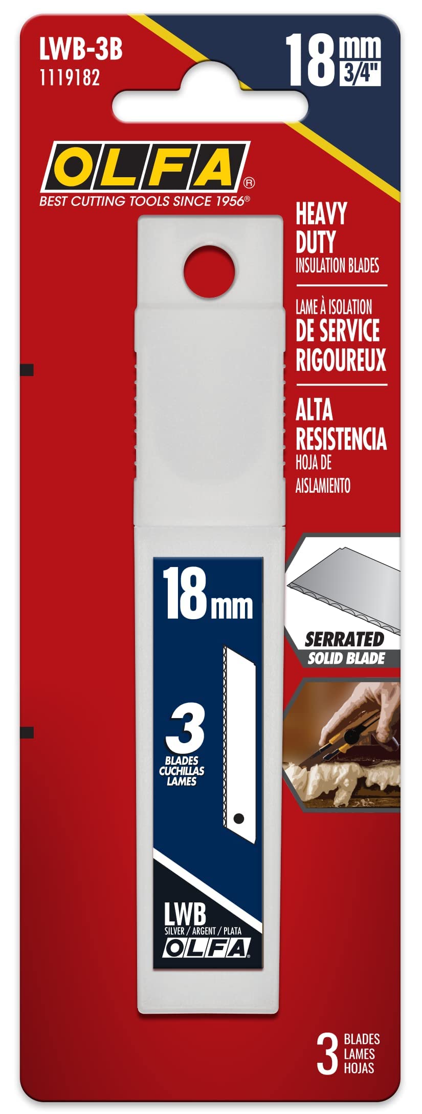 OLFA 18mm Heavy Duty Serrated Insulation Blades, 3 Blades (LWB-3B) - Steel Utility Knife Replacement Blades, Fits any 18mm Utility Knife - Image 3