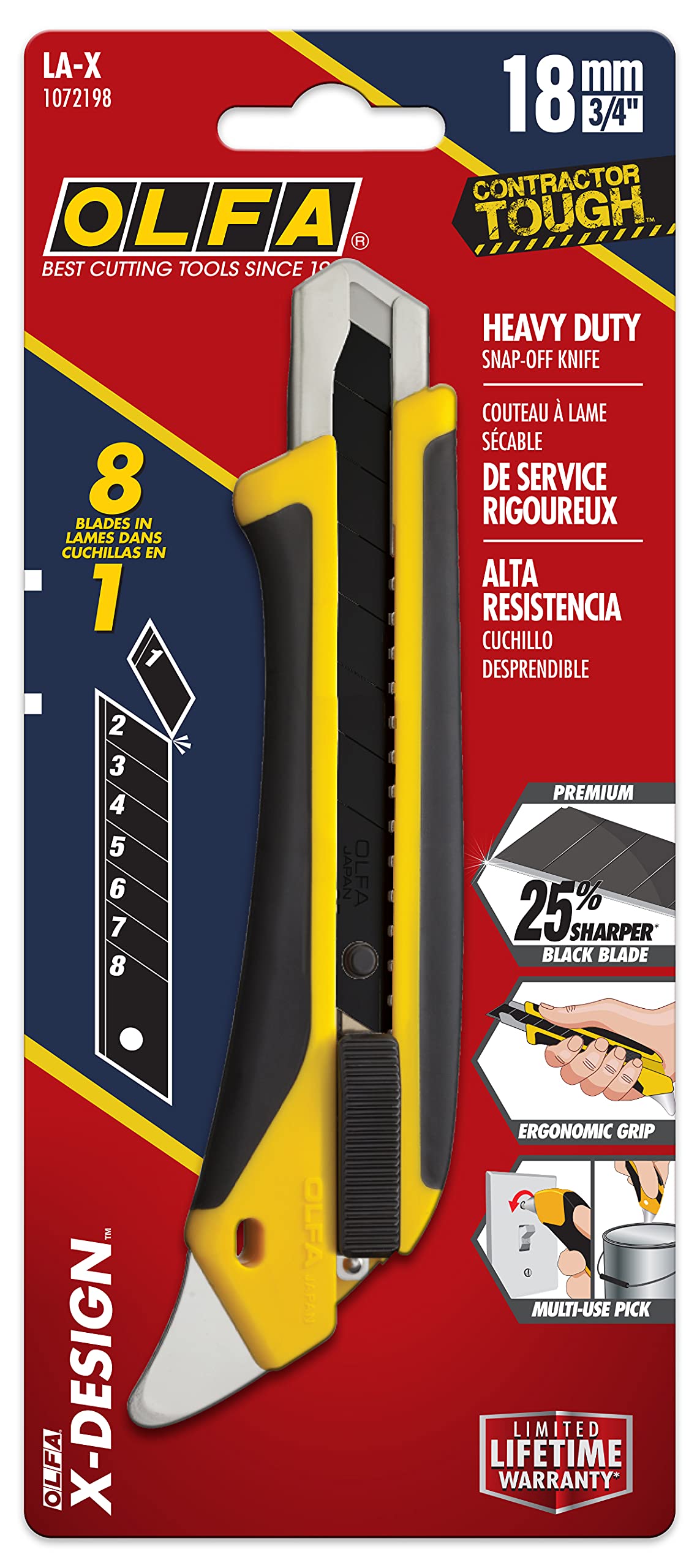 OLFA 18mm Heavy-Duty Utility Knife (LA-X) - Multi-Purpose No-Slip Grip Utility Knife w/Reinforced Fiberglass Handle & Snap-Off Blade, Replacement Blades: Any OLFA 18mm Blade - Image 6