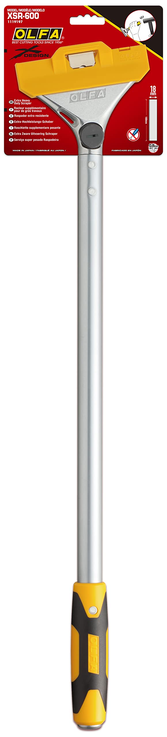 OLFA 24" Extra Heavy Duty Razor Scraper (XSR-600) - 24 Inch Steel Razor Blade Scraper Tool with Strike Tip & Non Slip Handle for Floors, Paint, Glass, Replacement Blades: OLFA BS & BSF Blades - Image 4