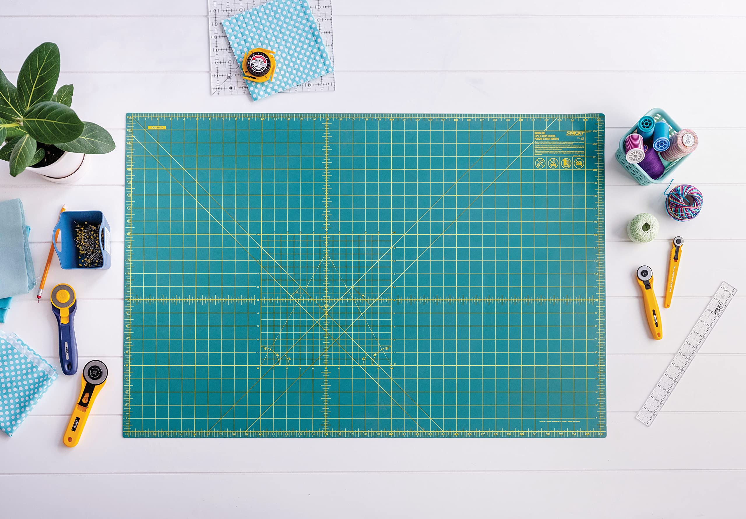 OLFA 24" x 36" Self Healing Rotary Cutting Mat (RM-MG) - Double Sided 24x36 Inch Cutting Mat with Grid for Quilting, Sewing, Fabric, & Crafts, Designed for Use with Rotary Cutters (Green) - Image 3