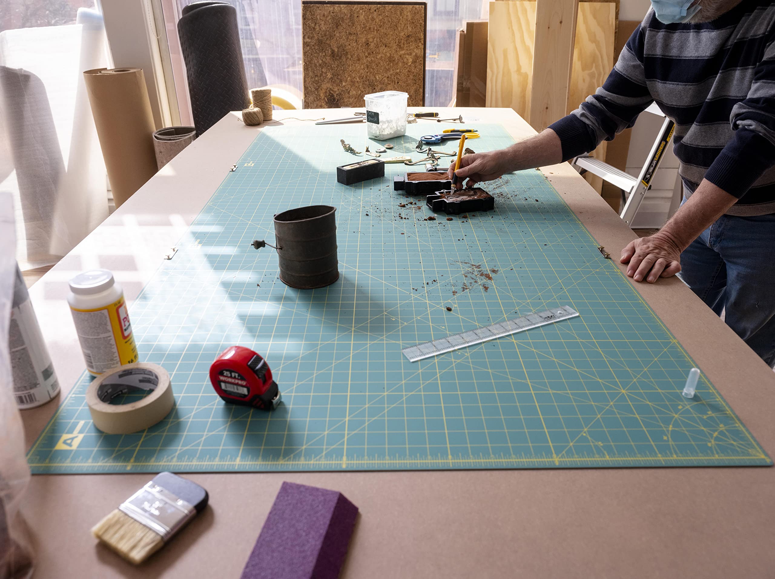 OLFA 35" x 70" Connecting Grid Rotary Cutting Mat Set (RM-CLIPS/3) - Self Healing Double Sided 35x70 Inch Cutting Mat with Grid for Fabric & Sewing, Designed for Use with Rotary Cutters (Green) - Image 3