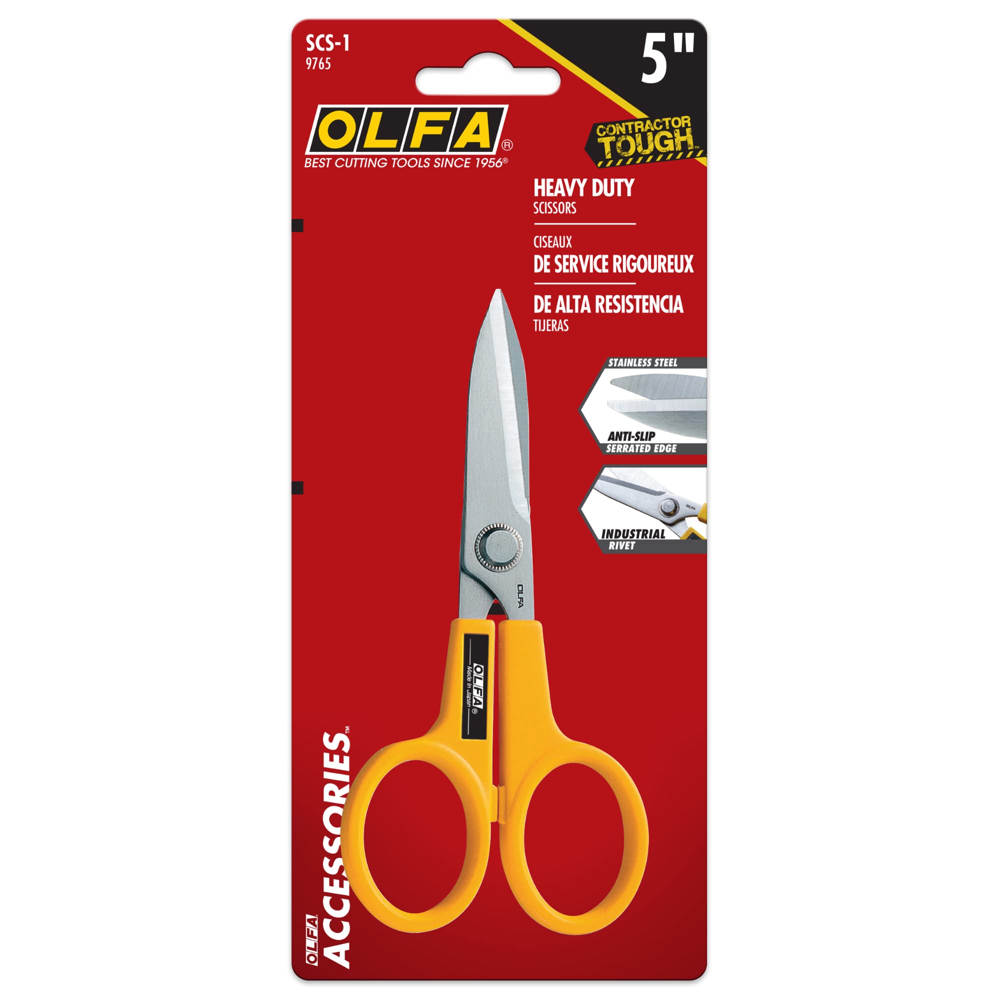 OLFA 5" Serrated Edge Stainless Steel Scissors (SCS-1) - 5 Inch Multi-Purpose Heavy Duty Scissors w/Sharp Blades & Comfort Grip for Home, Office, Fabric, Sewing, Kitchen, Industrial Materials - Image 5
