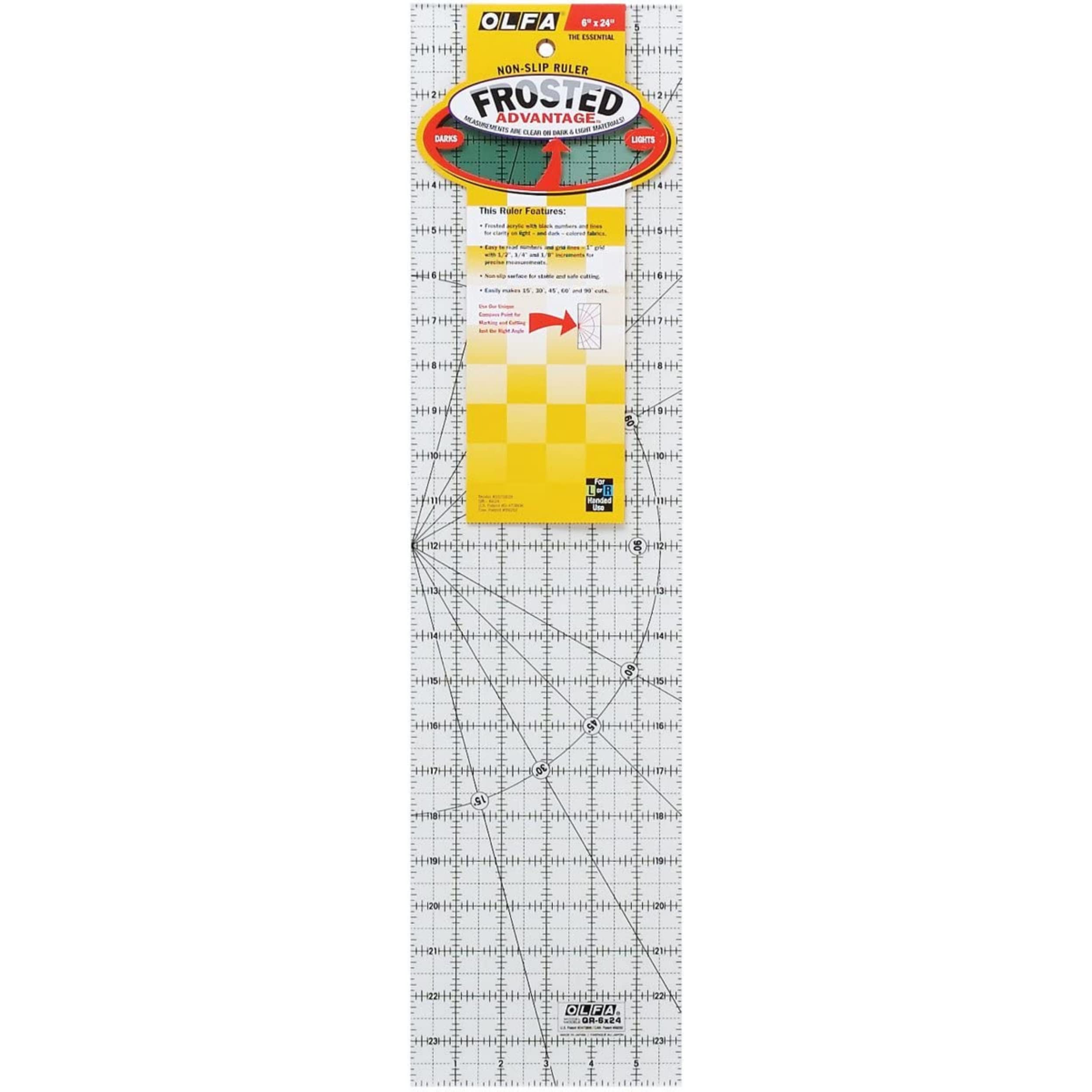 OLFA 6" x 24" Frosted Acrylic Ruler (QR-6x24) - Non Slip 6x24 Inch Acrylic Ruler with Grid & Angle Markings for Cutting Fabric, Sewing, Quilting, & Crafts - Image 3
