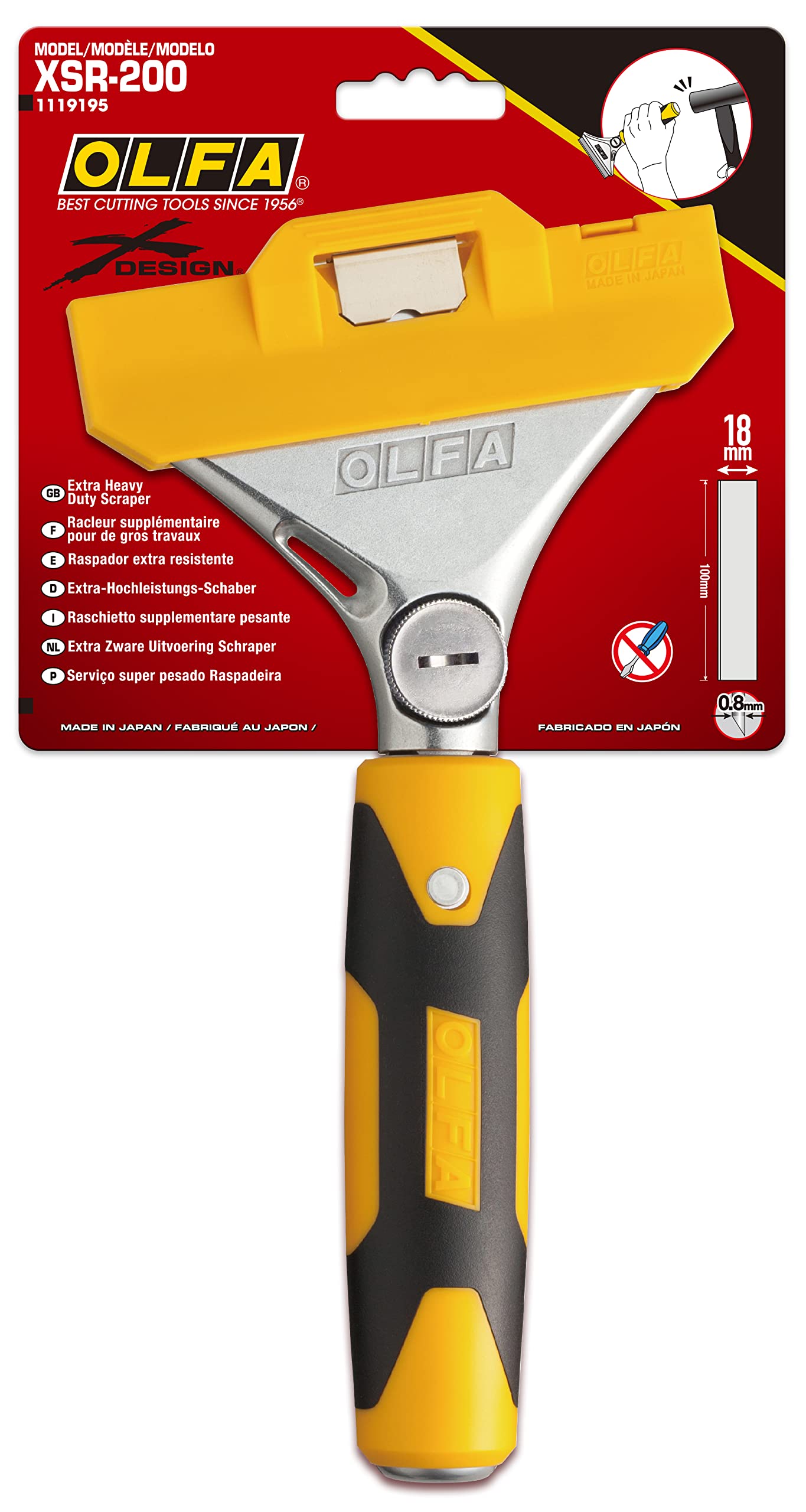 OLFA 8" Extra Heavy Duty Razor Scraper (XSR-200) - 8 Inch Steel Razor Blade Scraper Tool with Strike Tip & Non Slip Handle for Floors, Paint, Glass, Replacement Blades: OLFA BS & BSF Blades - Image 4