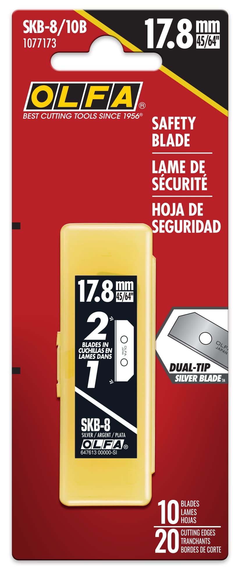 OLFA Dual Edge Safety Knife Blades, 10 Blades (SKB-8/10B) - Dual-Side Carbon Steel Utility Knife & Safety Cutter Replacement Blades w/ 90 Degree Slim Edge, Fits OLFA SK-8 Safety Knives - Image 3