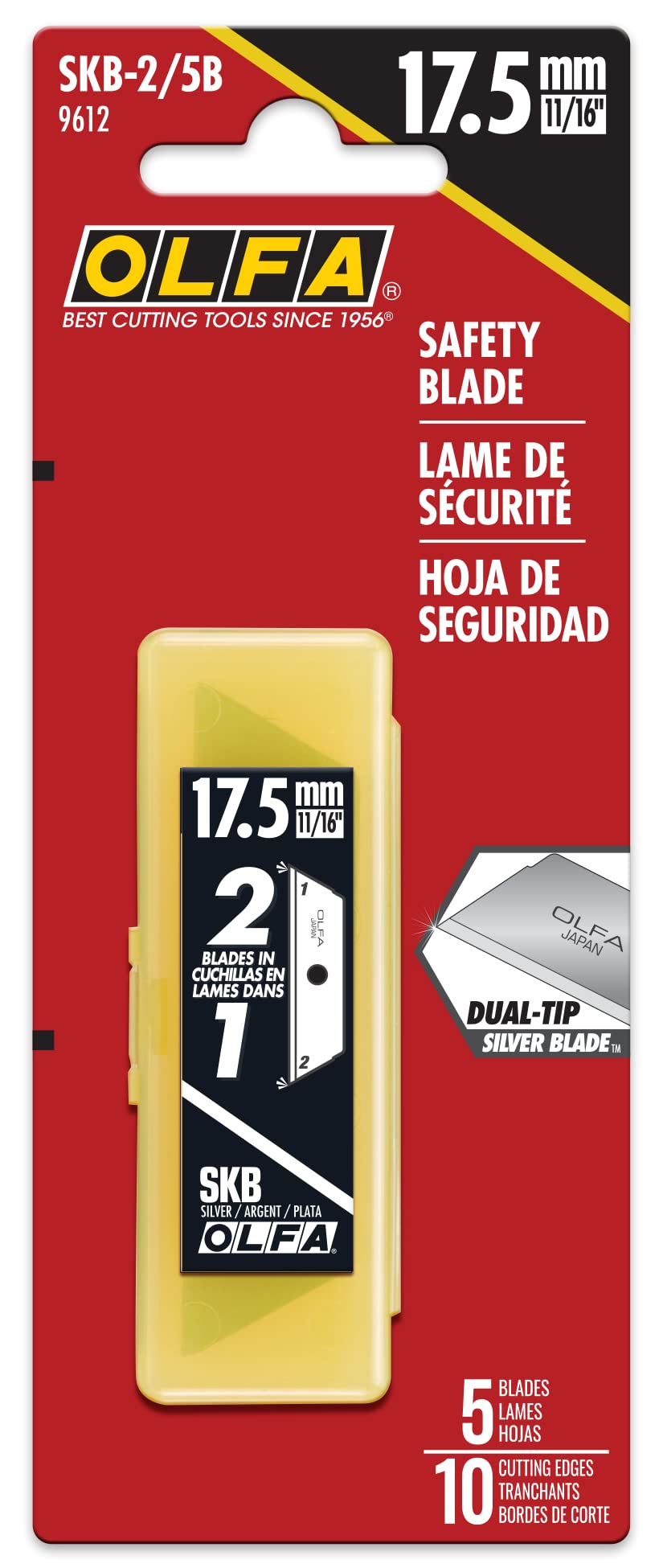 OLFA Dual Edge Safety Knife Blades, 5 Blades (SKB-2/5B) - Trapezoid Shaped Dual-Side Carbon Steel Utility Knife & Safety Cutter Replacement Blades, Fits OLFA SK-4, SK-9, & UTC-1 Knives - Image 3