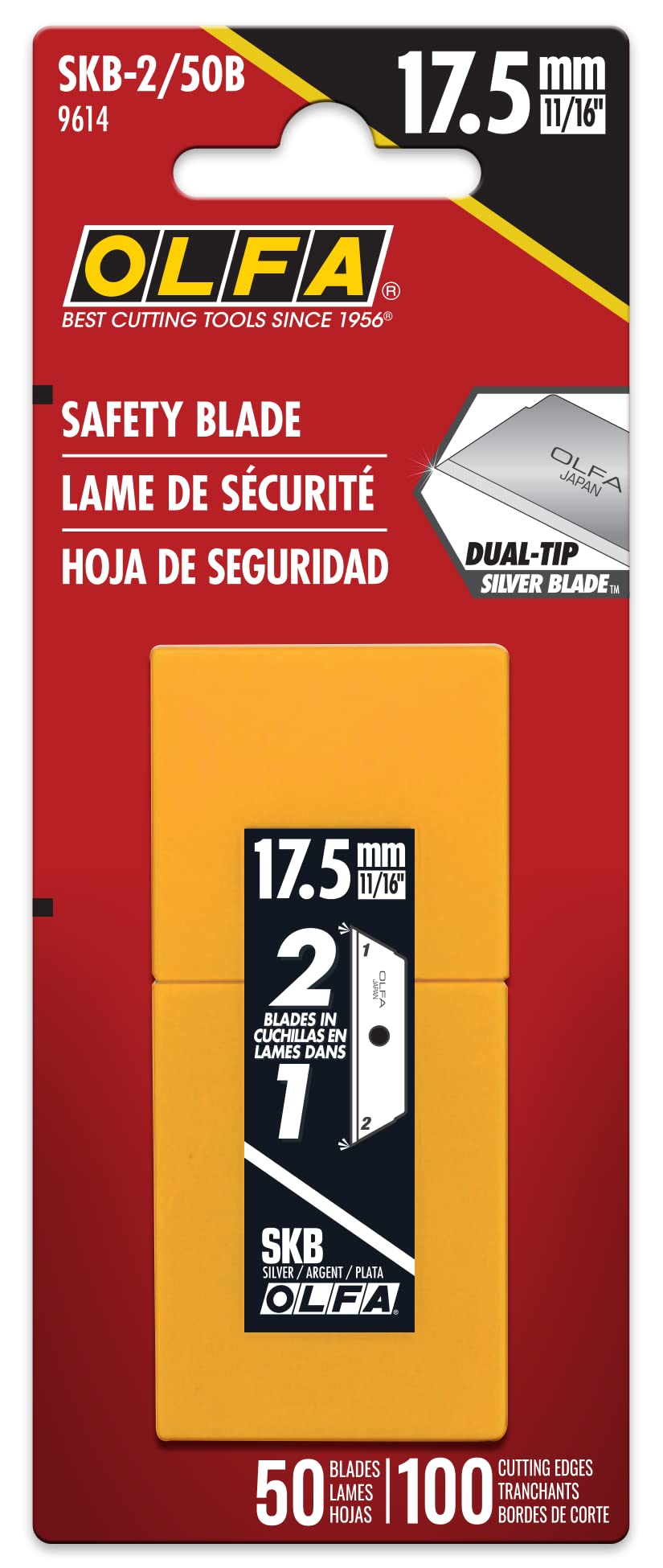 OLFA Dual Edge Safety Knife Blades, 50 Blades (SKB-2/50B) - Trapezoid Shaped Dual-Side Carbon Steel Utility Knife & Safety Cutter Replacement Blades, Fits OLFA SK-4, SK-9, & UTC-1 Knives - Image 3