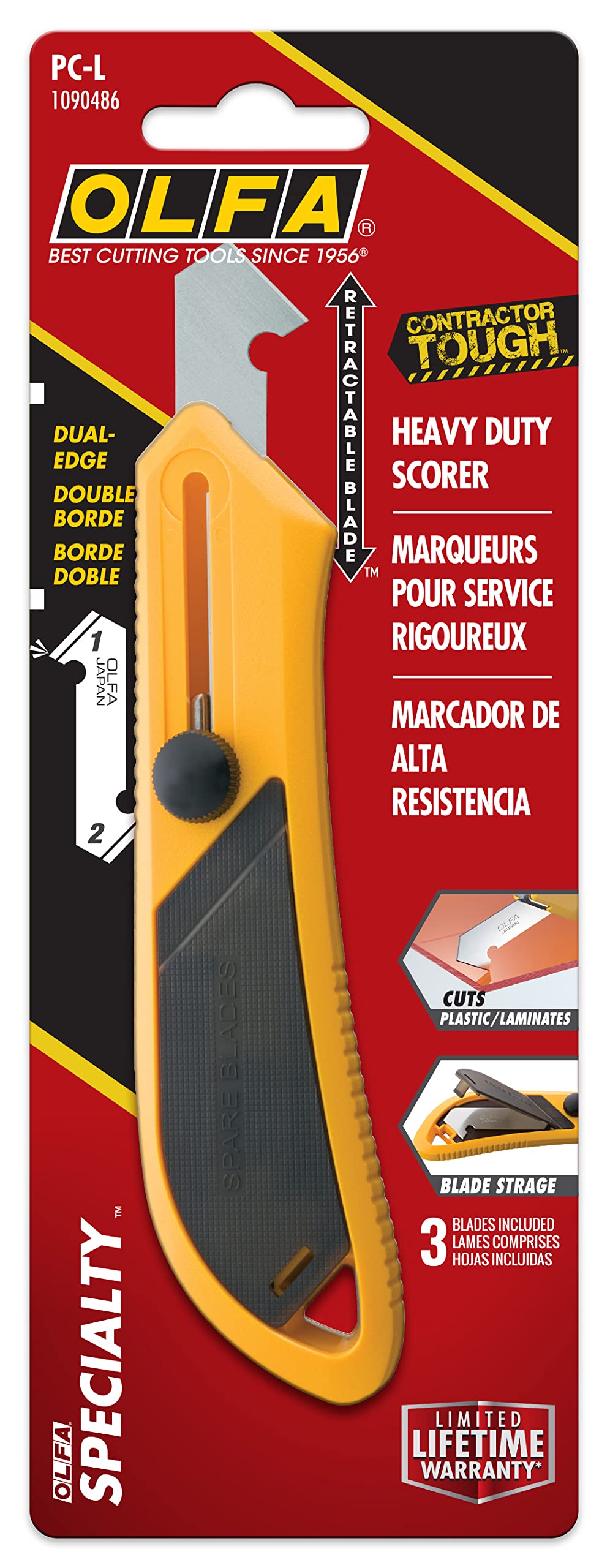 OLFA Plastic Laminate Cutter (PC-L) - Heavy Duty Scoring Tool w/Ratchet Lock & 2 Extra Blades for Laminate, Plastic, Plexiglass, Flooring, Replacement Blades: OLFA PB-800 Laminate Cutter Blade - Image 5