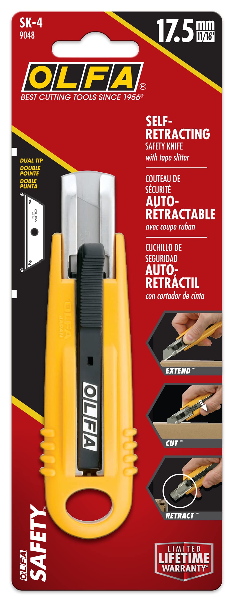 OLFA Self-Retracting Safety Utility Knife (SK-4) - Multi-Purpose Semi-Auto Box Cutter w/Self Retractable Blade & Non Slip Handle, Replacement Blades: OLFA SKB-2, SKB-2S, RSKB, & HOB Safety Blades - Image 3