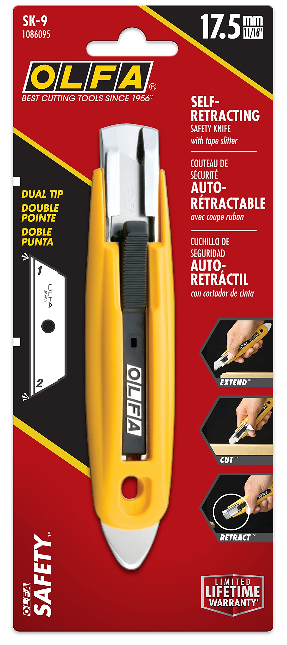 OLFA Self-Retracting Safety Utility Knife (SK-9) - Multi-Purpose Semi-Auto Box Cutter w/Self Retractable Blade & Tape Splitter Pick, Replacement Blades: OLFA SKB-2, SKB-2S, RSKB, & HOB Safety Blades - Image 4
