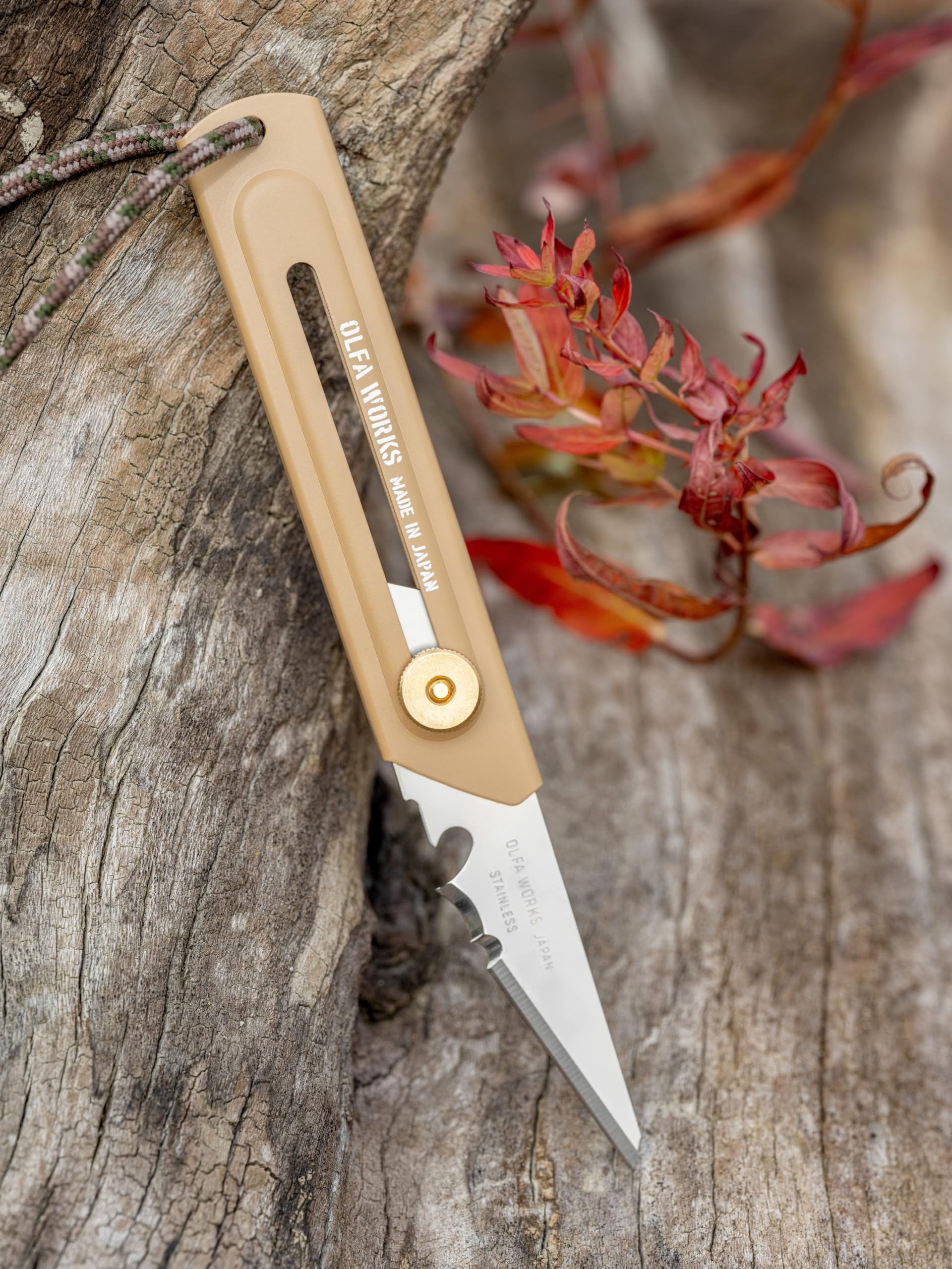 OLFA WORKS OW-UCK-1/SB Camp Knife High Carbon Stainless Steel Blade - Multipurpose Outdoor Knife, Great for Camping Activities - Brass Wheel Lock, Replacement Blade: OWB-UCB-1 (Sand) - Image 4