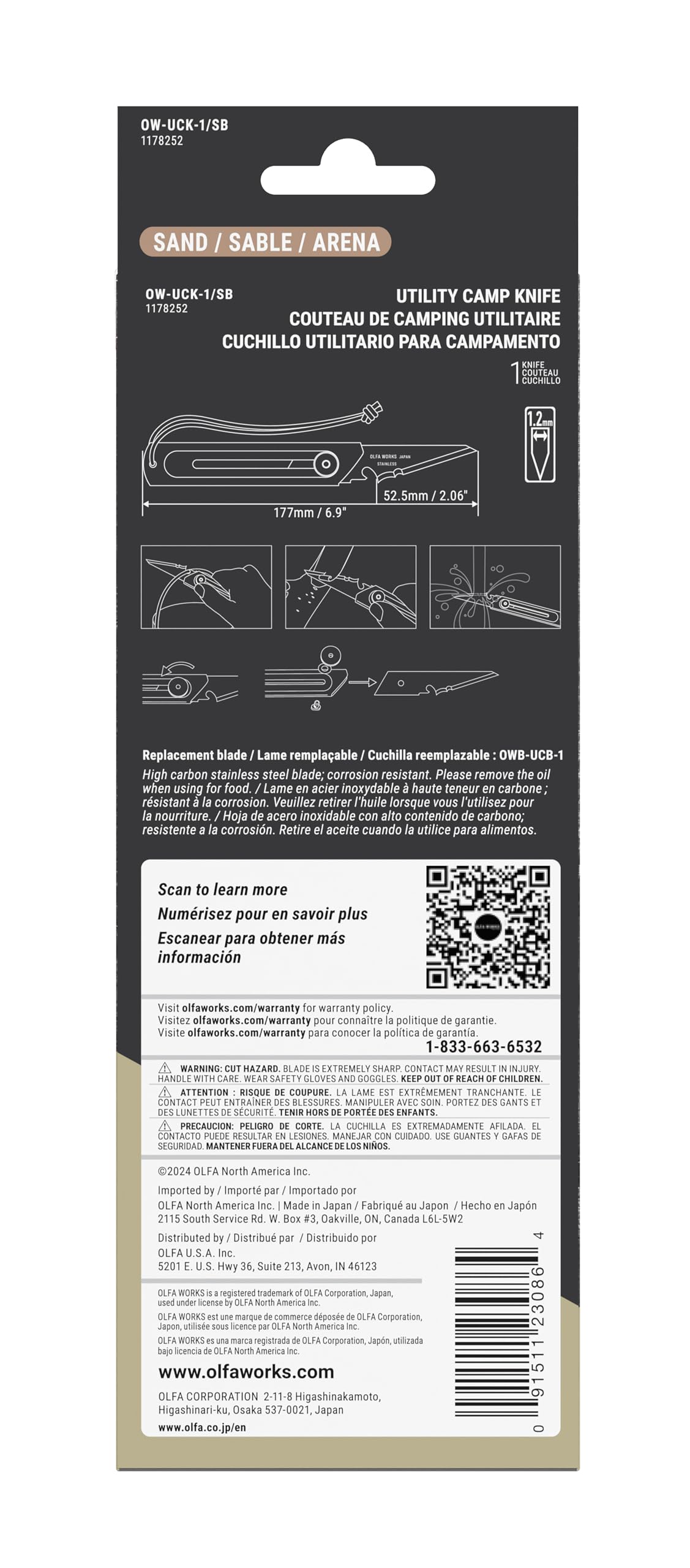 OLFA WORKS OW-UCK-1/SB Camp Knife High Carbon Stainless Steel Blade - Multipurpose Outdoor Knife, Great for Camping Activities - Brass Wheel Lock, Replacement Blade: OWB-UCB-1 (Sand) - Image 8