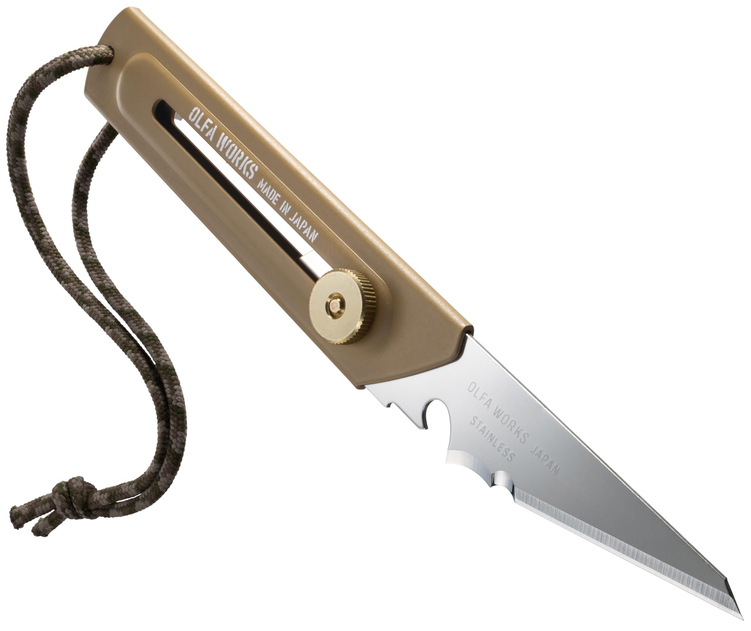 OLFA WORKS OW-UCK-1/SB Camp Knife High Carbon Stainless Steel Blade - Multipurpose Outdoor Knife, Great for Camping Activities - Brass Wheel Lock, Replacement Blade: OWB-UCB-1 (Sand) - Image 9